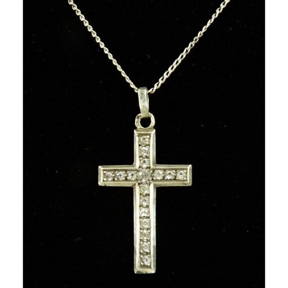 Cross Necklace French Silver on Chain Necklace - Picture 1 of 9